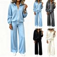 thumbnail image 1 of Mifsaly 2 Piece Athletic Sets for Women Full Zip Jacket And Wide Leg Pants Fall Winter Casual Activewear Light Blue,S, 1 of 5