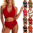 thumbnail image 1 of Mifsaly 2 Piece Bikinis Sets for Women Wrap Halter Top & High Waisted Ruched Bottoms Tummy Control Modest Swimsuit Beach Pool Flattering Athletic Bathing Suits S, 1 of 7