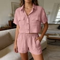 thumbnail image 1 of Mifsaly 2 Piece Linen Set for Women Short Sleeve Button Down Cropped Shirt and High Waisted Shorts with Pockets Summer Casual Work Vacation Matching Outfits Pink,S, 1 of 8