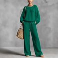 thumbnail image 1 of Mifsaly 2 Piece Linen Set for Women Crewneck Balloon Sleeve Tops and Lounge Trousers Trendy Going Out Travel Airport Vacation Matching Outfits, 1 of 6