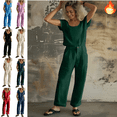 thumbnail image 1 of Mifsaly 2 Piece Linen Set for Women Summer Set Crewneck Short Sleeve Tops And Wide Leg Cargo Pants with Multi Pockets 2026 XXL, 1 of 9