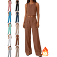 thumbnail image 1 of Mifsaly 2 Piece Linen Sets for Women Summer Casual Vacation Beach Matching Outfits Crop Tank Top and High Waisted Wide Leg Pants with Pockets Coffee,S, 1 of 7