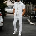thumbnail image 1 of Mifsaly 2 Piece Set for Men Textured Waffle Knit Short Sleeve Button Down Shirts and Cargo Pants with Multi Pockets Casual Summer Travel Matching Lounge Outfits White,XXL, 1 of 6