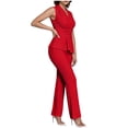 thumbnail image 1 of Mifsaly 2 Piece Sets for Women Summer Dressy Casual Work Office Matching Outfits Textured Sleeveless V Neck Wrap Peplum Top and Straight Leg Pants Red,L, 1 of 5