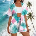 thumbnail image 1 of Mifsaly 2 Piece Sets for Women Summer Vacation Matching Outfits Tropical Print Open Front Oversized Cardigans Elastic Waist Drawstring Beach Shorts 2026 Casual Travel Fashion Clothing, 1 of 7
