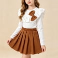thumbnail image 1 of Mifsaly 2 Piece Skirt Sets for Girls Long Sleeve Ribbed Ruffle Tops with Bowknot and Pleated Skirts Toddler Kids Cute Casual School Fall Winter Outfits, 1 of 9