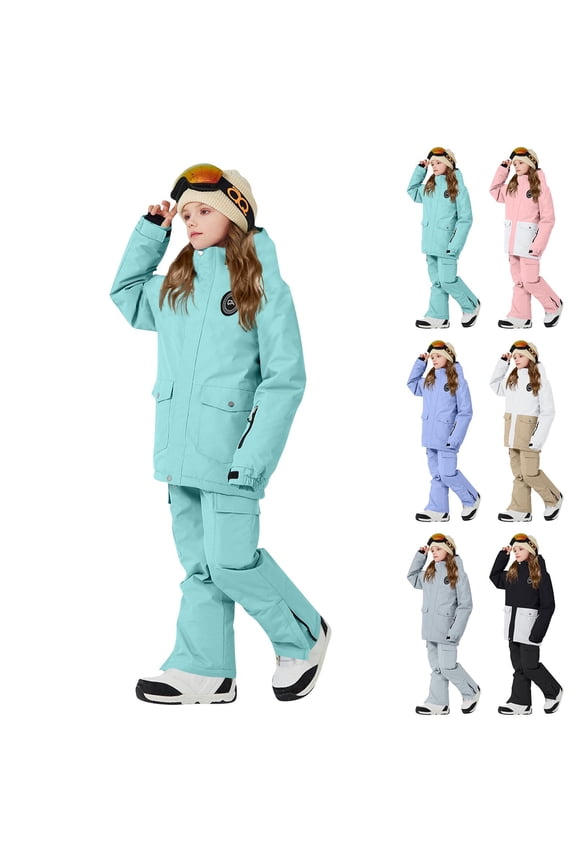 2 Piece Snowsuits for Girls Boys Insulated Waterproof Windproof Ski Suit Teen Thicken Warm Snow Suits Sets Kids Outdoor Winter Snowboarding Matching Outfits Unisex 5 Years