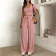 thumbnail image 1 of Mifsaly 2 Piece Vacation Sets for Women Ribbed Square Neck Crop Top and Drawstring Wide Leg Pants Summer Casual Cozy Daily Wear Travel Matching Lounge Outfits with Pockets Pink,XXL, 1 of 7