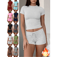 thumbnail image 1 of Mifsaly 2 Piece Workout Sets for Women Slim Fit Short Sleeve Cropped Top and High Waist Yoga Shorts Gym Training Everyday Athletic Matching Outfits White,XL, 1 of 6