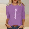 thumbnail image 1 of Mifsaly 3/4 Sleeve Tops for Women Casual Script Faith Graphic Top Crewneck Cotton Shirt Soft Stretchy Slim Fit Summer Blouse Elegant Religious Style Tee XXL, 1 of 6