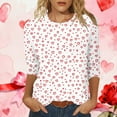 thumbnail image 1 of Mifsaly 3/4 Sleeve Valentines Shirt Women Bow Print Crewneck Blouse Heart Graphic Pullover Tops Girlfriend Gifts Loose T-Shirts Fashion Spring Summer Outfits XL, 1 of 7