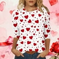thumbnail image 1 of Mifsaly 3/4 Sleeve Valentines Shirt Women Bow Print Crewneck Blouse Heart Graphic Pullover Tops Girlfriend Gifts Loose T-Shirts Fashion Spring Summer Outfits XXXXXL, 1 of 7