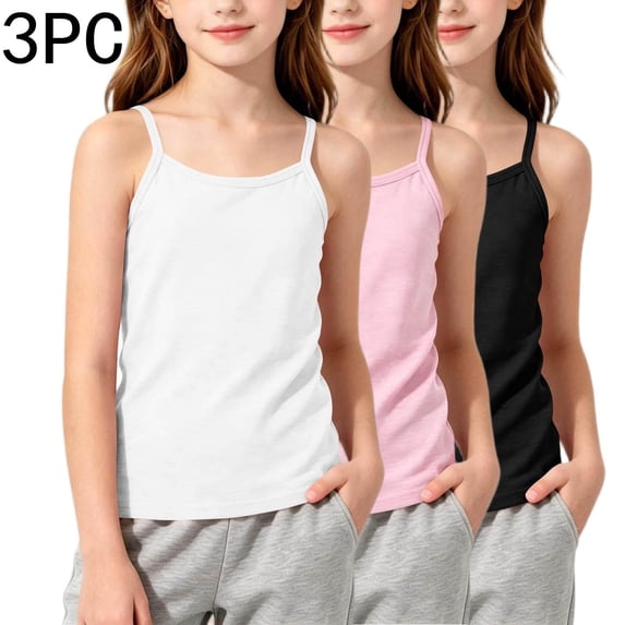 Mifsaly 3 Pack Girls Camisole Tops Spaghetti Strap Breathable Cotton Layering Tank Top Comfortable Kids Undershirt Slim Fit Vest