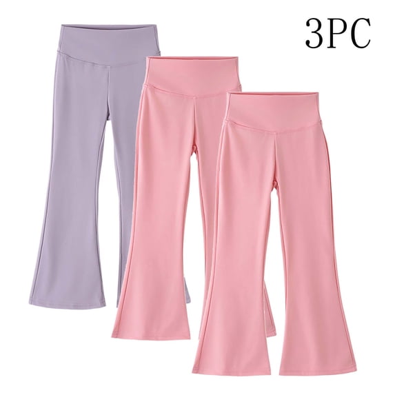 Mifsaly 3 Pack Girls Flare Leggings Kids High Waist Tummy Control Bootcut Yoga Pants Soft Stretch Athletic Workout Bell Bottom Pant