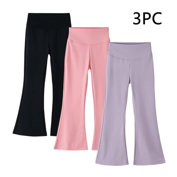 Mifsaly 3 Pack Girls High Waist Flare Leggings Big Kids Teen Soft Stretch Bootcut Yoga Pants Breathable Seamless Dance Athletic School Clothes