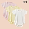 thumbnail image 1 of Mifsaly 3 Pack Infant Baby Short Sleeve Bodysuits Toddler Cotton Bodysuit Breathable Pointelle Knit Shoulder Snap & Bottom Closure Newborn Basic Clothes, 1 of 9