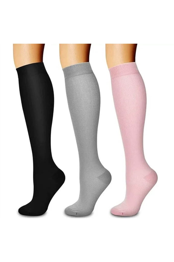 3 Pairs Knee High Compression Socks For Women Breathable Cozy Athletic Sock 20-30 Mmhg Running Hiking Cycling Improving Circulation