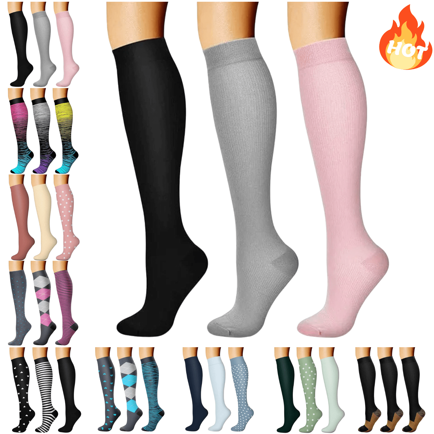Mifsaly 3 Pairs Knee High Compression Socks For Women Breathable Cozy ...