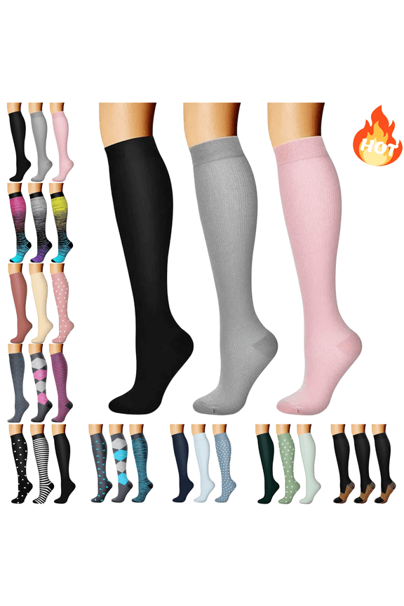 3 Pairs Knee High Compression Socks For Women Breathable Cozy Athletic Sock 20-30 Mmhg Running Hiking Cycling Improving Circulation