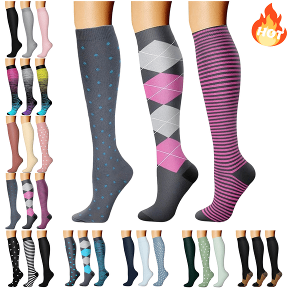 Mifsaly 3 Pairs Knee High Compression Socks For Women Breathable Cozy Athletic Sock 20-30 Mmhg Running Hiking Cycling Improving Circulation