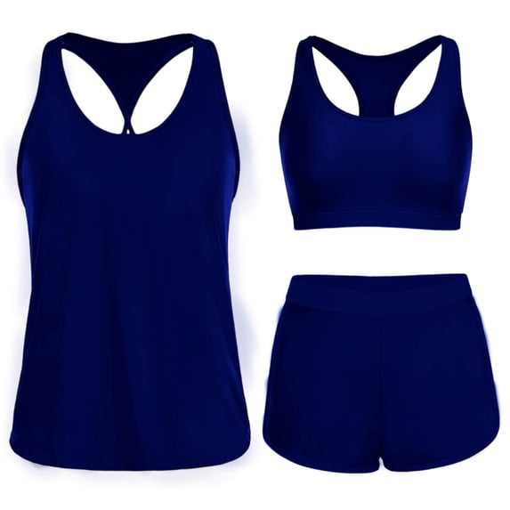 Mifsaly 3 Piece Tankini Swimsuit for Women Tankinis Swimwear Racerback Tank Top and Tummy Control Shorts Surfing Training Womens Swim Suits XL