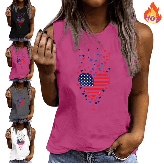 Mifsaly 4Th of July Tank Tops Women Hearts Falling From Flag Heart Independence Day Sleeveless Top Cotton Comfortable Festival Patriotic Tees L