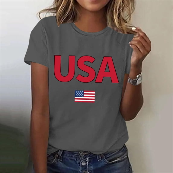 Mifsaly American Flag Shirt Women Summer Casual Usa Flag Graphic Basic T Shirts 4Th Of July Crewneck Short Sleeve Cotton Tops Lightweight Breathable Daily Wear Patriotic Tee M