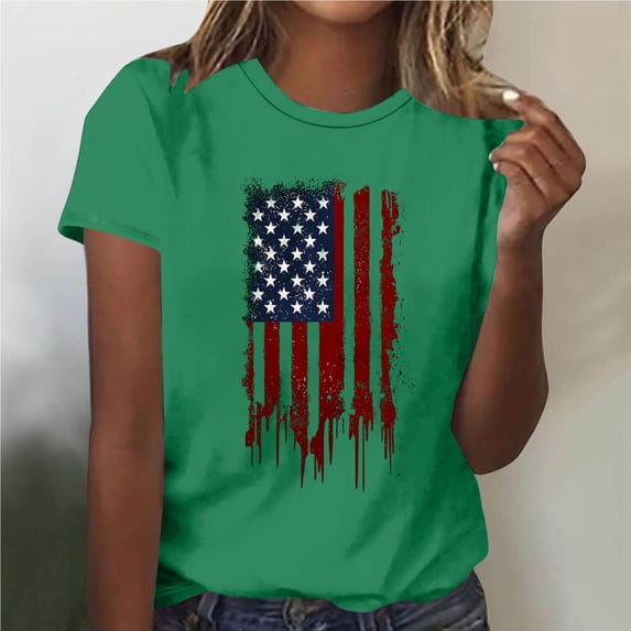 Mifsaly American Flag T-Shirt for Women Patriotic Graphic Tee Crewneck Short Sleeve 4Th Of July Summer Tops Loose Fit Independence Day Cotton Shirt XL