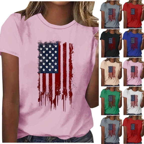 Mifsaly American Flag T-Shirt for Women Patriotic Graphic Tee Crewneck Short Sleeve 4Th Of July Summer Tops Loose Fit Independence Day Cotton Shirt XL