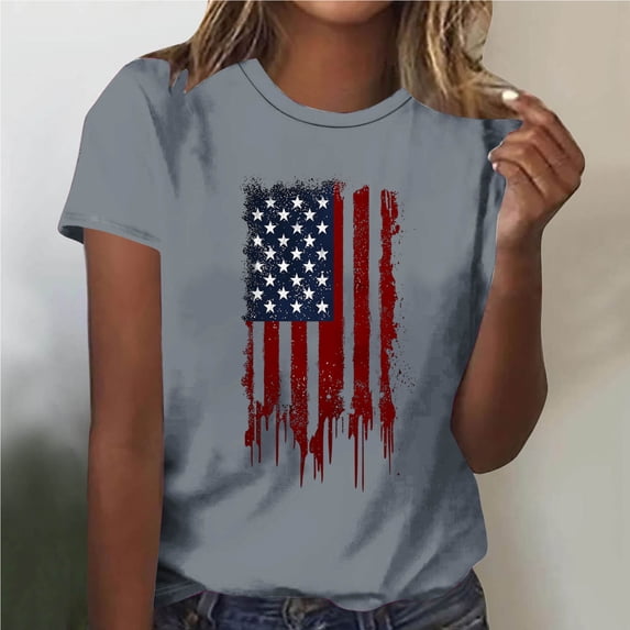 Mifsaly American Flag T-Shirt for Women Patriotic Graphic Tee Crewneck Short Sleeve 4Th Of July Summer Tops Loose Fit Independence Day Cotton Shirt XXL
