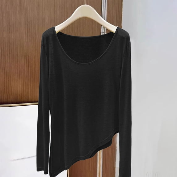 Mifsaly Asymmetric Hem Tops for Women Crewneck Long Sleeve Cover Up Lightweight Breathable Pullover Top Casual Loose Fit Tunic Tee