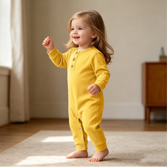 Mifsaly Baby Cotton Henley Romper Infant Long Sleeve Button Down Jumpsuits Soft Breathable Sleepwear Footless Sleeper
