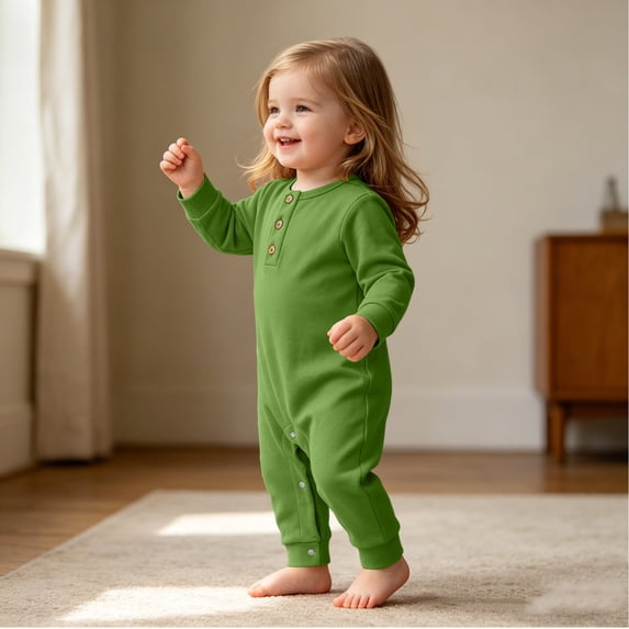 Mifsaly Baby Cotton Henley Romper Infant Long Sleeve Button Down Jumpsuits Soft Breathable Sleepwear Footless Sleeper