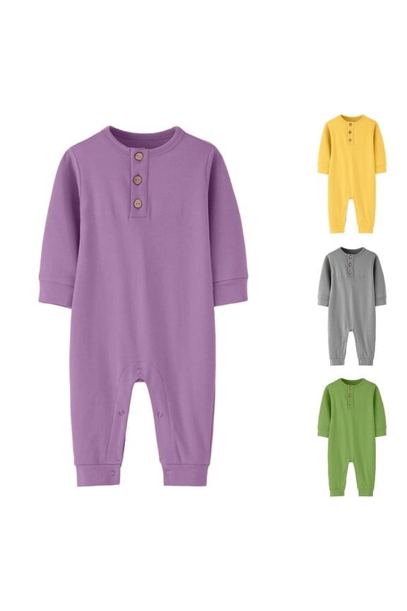 Baby Cotton Henley Romper Infant Long Sleeve Button Down Jumpsuits Soft Breathable Sleepwear Footless Sleeper