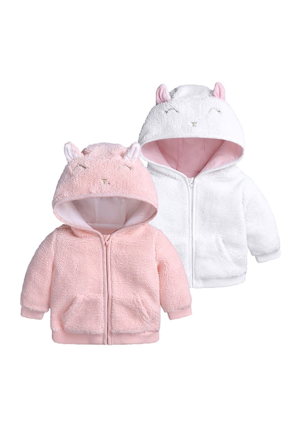Baby Fleece Hooded Jacket infant Boys Girls Sherpa Warm Full Zip Coats Soft Comfortable Sweet Fall Winter Outerwear with Pockets