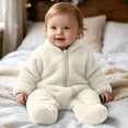 thumbnail image 1 of Mifsaly Baby Romper Fuzzy Fleece Long Sleeve Sherpa Footed Pajamas with Asymmetrical Zipper Closure Winter Warm Sleepwear, 1 of 9