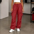 thumbnail image 1 of Mifsaly Baggy Cargo Pants Women Wide Leg Parachute Pants Adjustable Drawstring Hem Loose Casual Workout Athletic Bottoms with Multi Pockets Red,XS, 1 of 6