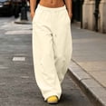 thumbnail image 1 of Mifsaly Barrel Sweatpants Women Baggy Wide Leg Lounge Pants Relaxed Fit Drawstring Y2K Casual Athletic Joggers with Pockets Fall Winter Hip Hop Streetwear Beige,XXXL, 1 of 7