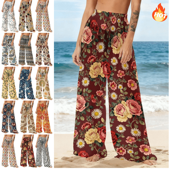 Mifsaly Bathing Suit Cover Up Pants Women Sheer Mesh Boho Beach Pant Flowy Spring Summer Vacation Trousers Swimsuit Bikini Bottoms S