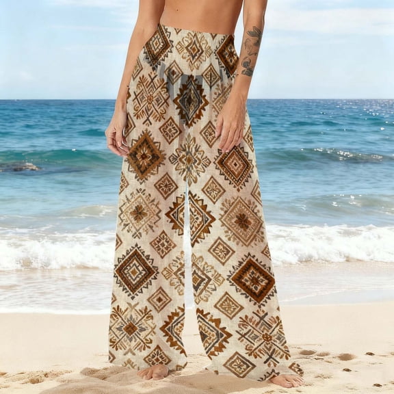 Mifsaly Bathing Suit Cover Up for Women Pants Leopard Print Beach Pants See-Through Sheer Mesh Trousers Lightweight Flowy Spring Summer Vacation Bikini Bottoms Matching Outfits L