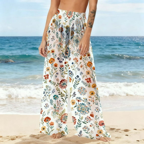 Mifsaly Bathing Suit Cover Up for Women Pants Leopard Print Beach Pants See-Through Sheer Mesh Trousers Lightweight Flowy Spring Summer Vacation Bikini Bottoms Matching Outfits L