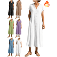 thumbnail image 1 of Mifsaly Beach Dresses for Women 2026 Vacation Linen Dress Womens V-Neck Short Sleeve Button Down Lightweight Summer Outfits with Pockets XXL, 1 of 8