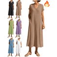 thumbnail image 1 of Mifsaly Beach Dresses for Women 2026 Vacation Linen Dress Womens V-Neck Short Sleeve Button Down Lightweight Summer Outfits with Pockets XXXL, 1 of 8