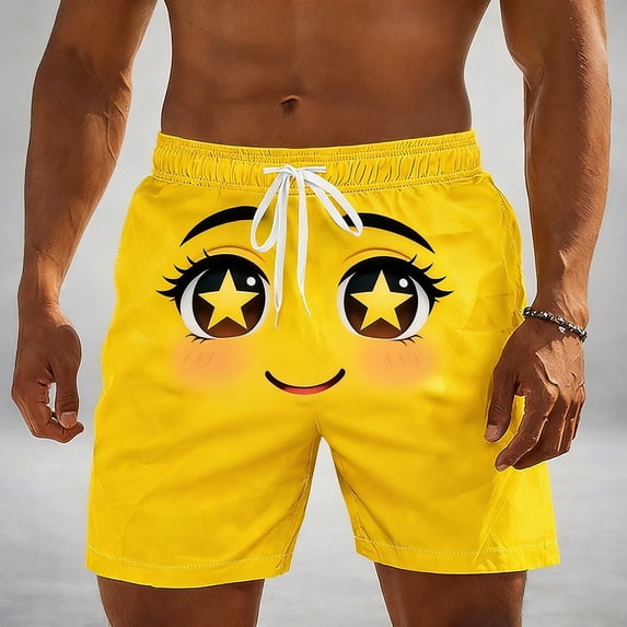 Mifsaly Beach Shorts for Men Funny Print Plus Size Board Shorts Drawstring High Waist Summer Short Pants with Pockets