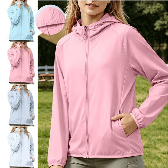 Mifsaly Big Girls Sun Protection Jackets Upf50+ Lightweight Hooded Full Zip Windbreaker Breathable Outdoor Fall Spring Transition Coat with Pockets