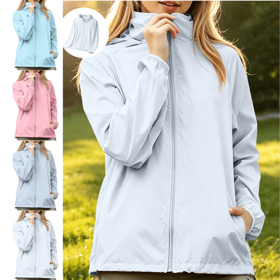 Mifsaly Big Girls Sun Protection Jackets Upf50+ Lightweight Hooded Full Zip Windbreaker Breathable Outdoor Fall Spring Transition Coat with Pockets