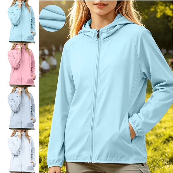 Mifsaly Big Girls Sun Protection Jackets Upf50+ Lightweight Hooded Full Zip Windbreaker Breathable Outdoor Fall Spring Transition Coat with Pockets
