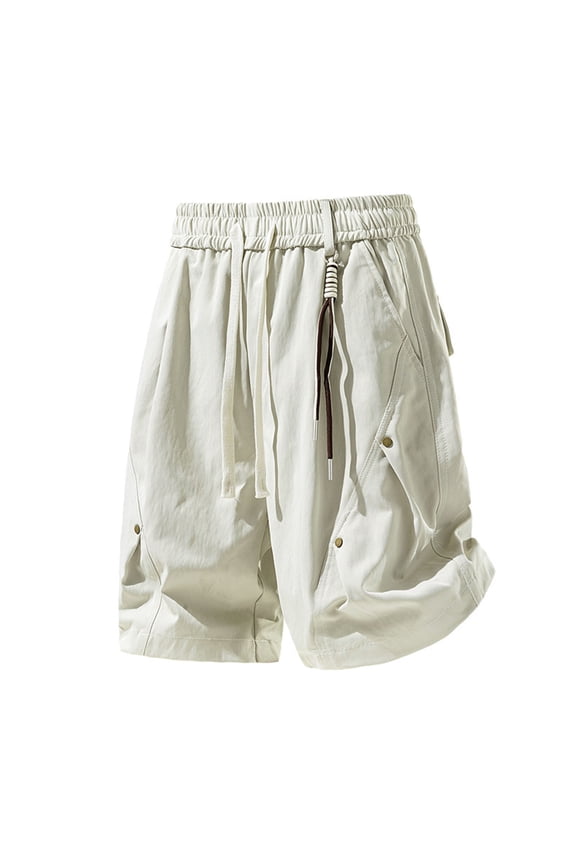 Big and Tall Cargo Shorts for Men Drawstring Elastic Waist Baggy Shorts Casual Relaxed Fit Hiking Outdoor Utility Summer Clothes with Pockets Beige,L