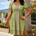 thumbnail image 1 of Mifsaly Boho Dresses for Women Plus Size Scoop Neck Short Sleeve Summer Dress Side Split Geometric Print Lightweight Beach Vacation Sundresses XXXL, 1 of 6