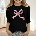 thumbnail image 1 of Mifsaly Bow Shirt Girls 3/4 Sleeve Summer Tops Kids Cotton Tshirts Tween Loose Dressy Casual Blouse Trendy Preppy Outfits Size 3-14 Years, 1 of 5
